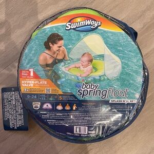 SwimWays Baby Spring Float Sun Canopy with Hyper-Flate Valve Teal Fish